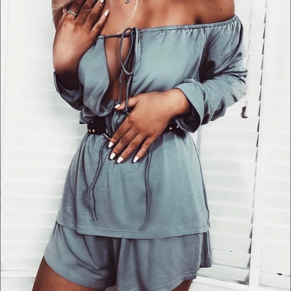 Sabo Skirt Sage Green Off-Shoulder Romper